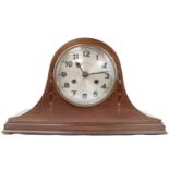 Edwardian Mahogany cased mantel clock with inlaid detail and numeral dial