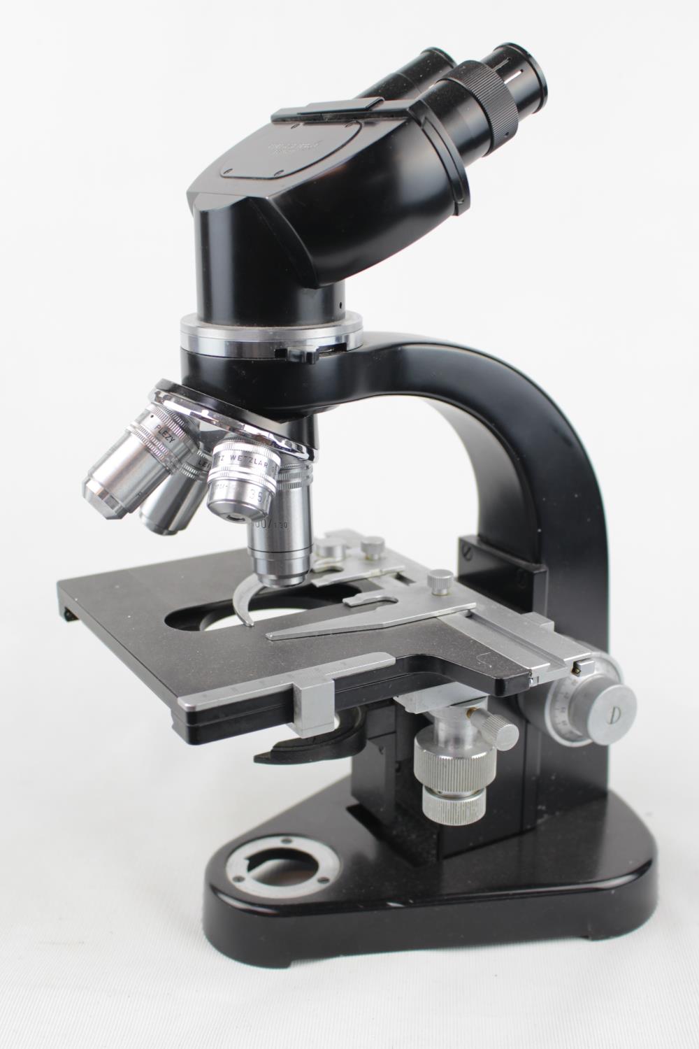 Ernst Leitz Wetzlar of Germany Binocular Microscope with 4 Lenses, fitted case and Power supply