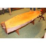 Interesting Natural topped Owlman ex Mouseman apprentice table splayed supports, 145cm in Length