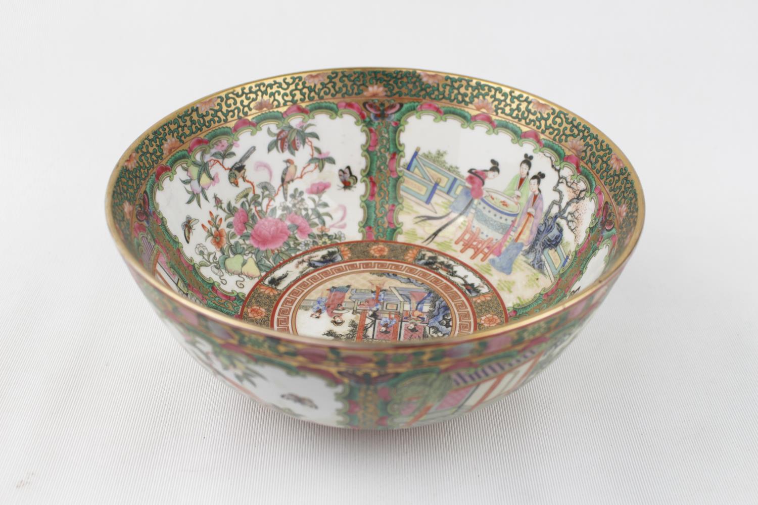 Large Famille Rose figural decorated Chinese bowl with central medallion, stamped Red ink mark to