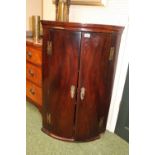 Georgian Mahogany Cylinder fronted corner cabinet with brass hinges