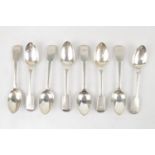 A set of eight early Victorian fiddle pattern tea spoons 1844 by J.S A.S, 216g