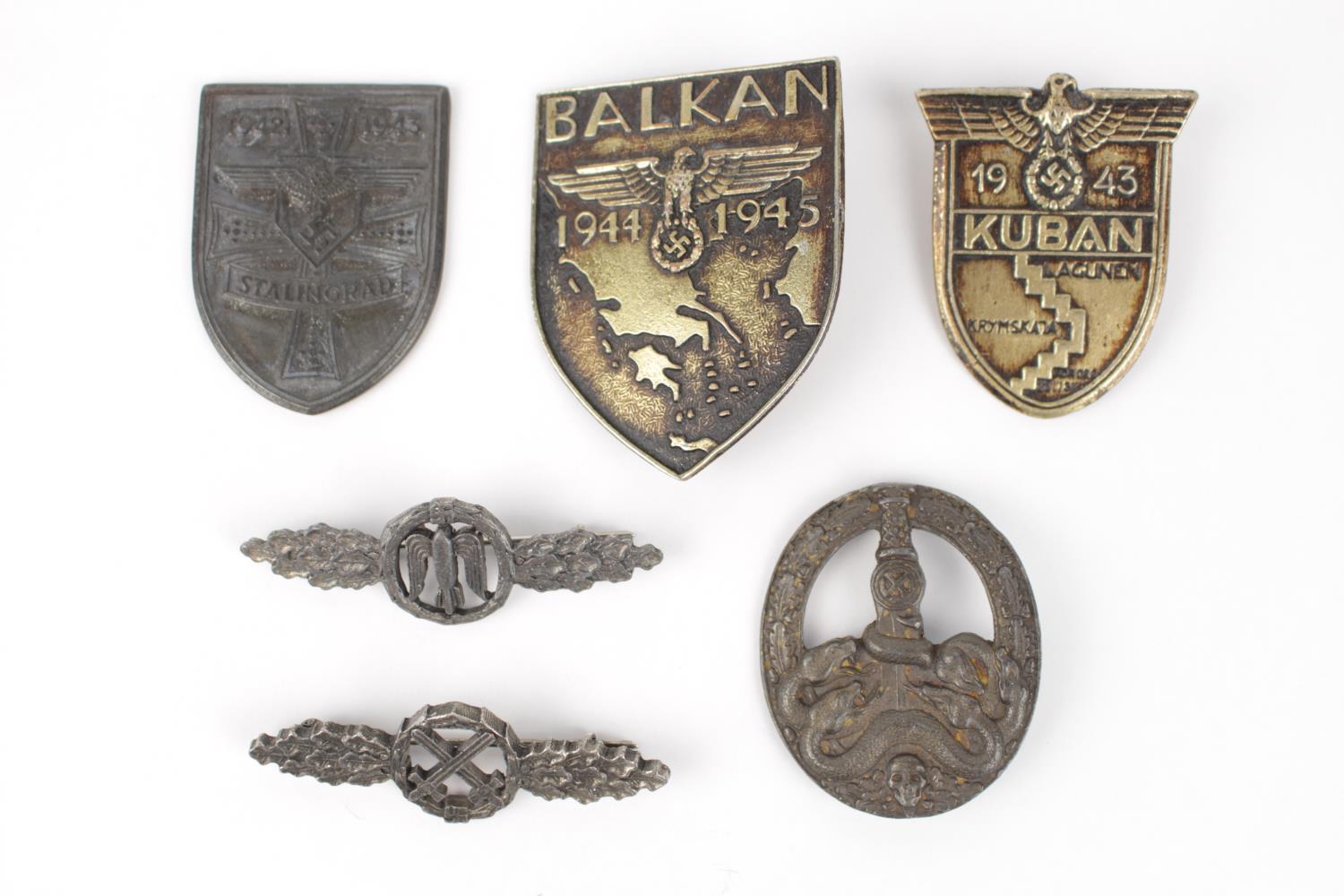 Collection of German Third Reich WW2 Medals and SHeilds inc. Balkan 1944-45, Stalingrad 1942-43,