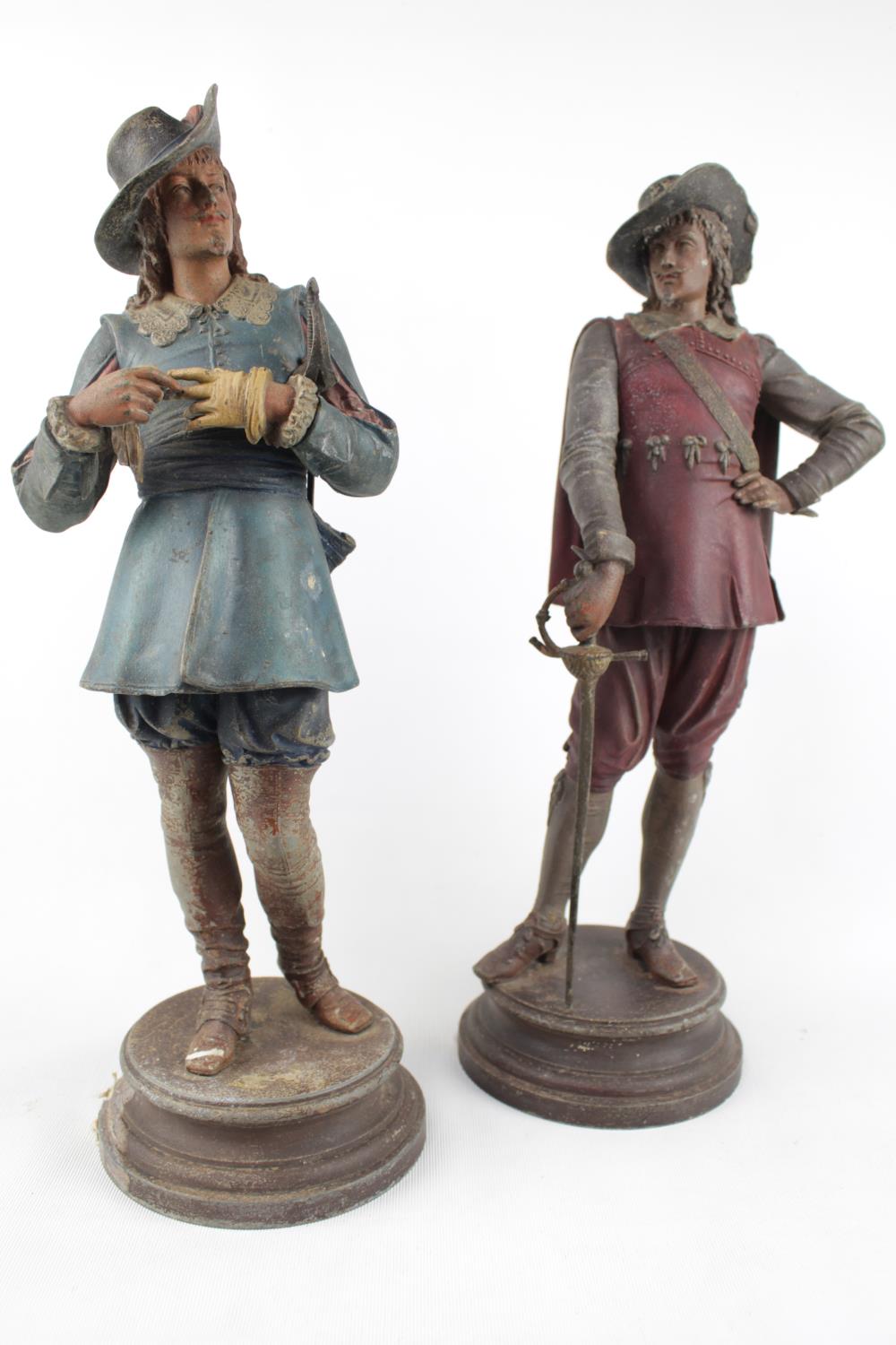 Pair of Cold painted Spelter Cromwellian type figures, 42cm in Height