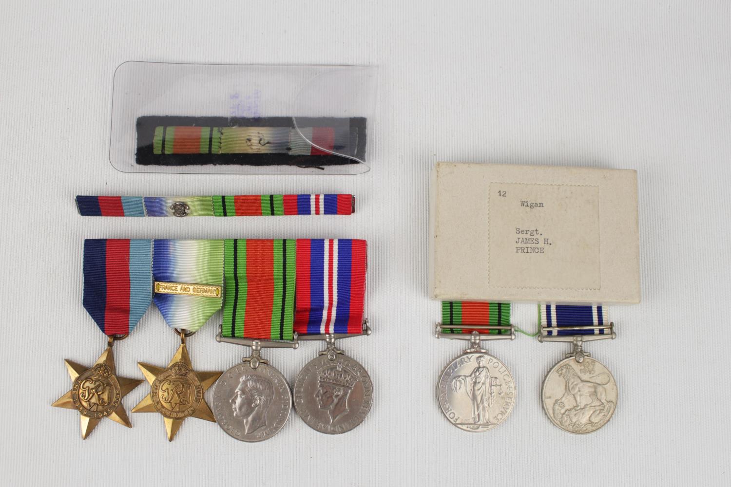 WW2 Medal 4 Medal group with Ribbons and 2 Medals for Sergt. James H Prince Medal of Exemplary