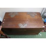 American Hardwood Blanket box with applied copper oak leaf decoration