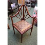 Edwardian Inlaid corner chair with upholstered seat over tapering legs