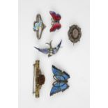 Collection of Silver enamelled brooches and other Bar brooches