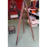 Large Vintage wooden Surveyors Tripod on pin supports and central bracket