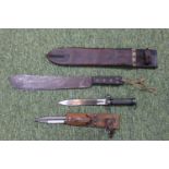 Swedish 1896 Knife Bayonet made for the Swedish Mauser Rifle and a WWII British Machette dated 1940