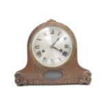 Oak cased Edwardian European mantel clock with Roman numeral dial