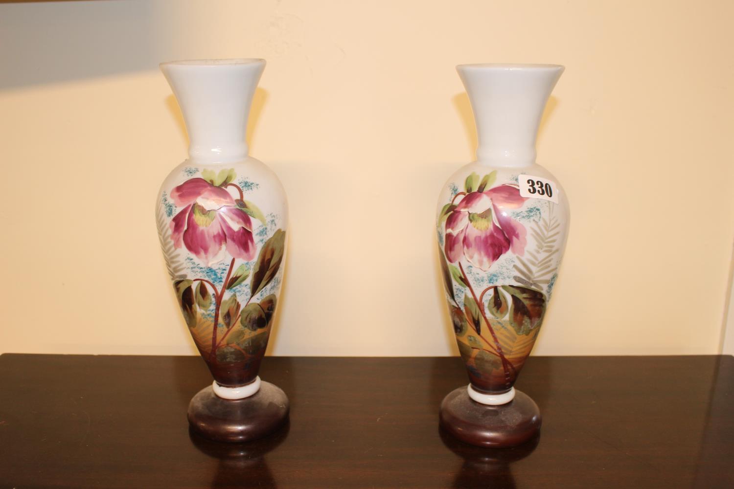 Pair of Victorian Opaline Vases with floral decoration