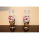 Pair of Victorian Opaline Vases with floral decoration
