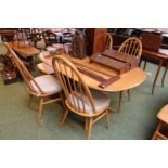 Blonde Elm Ercol Shaker style Dining table with extra folding leaf and 4 chairs with upholstered