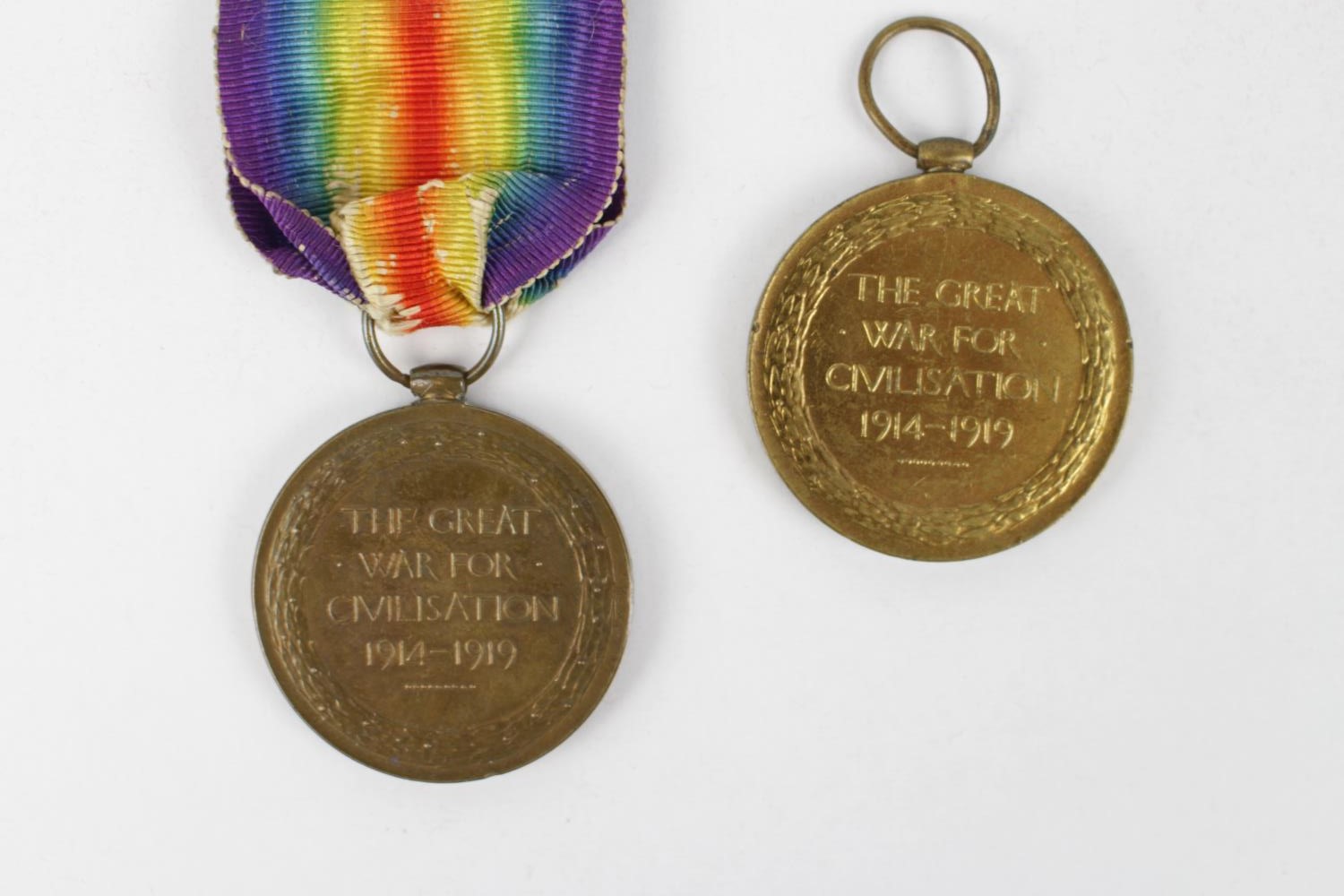 2 WW1 Victory Medals for 27190 PTE J W PROTHEROS NORTH D FUSILIERS & PLY 13360 H G WILCOX RMLI - Image 2 of 2