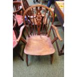 19thC Elm Wheelback Elbow chair on turned supports from the Estate of Culzean Castle