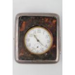 Edwardian Silver mounted travelling clock case with tortoise Shell front London 1902