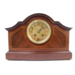 Edwardian Mahogany mantel clock with numeral dial and bevelled glass