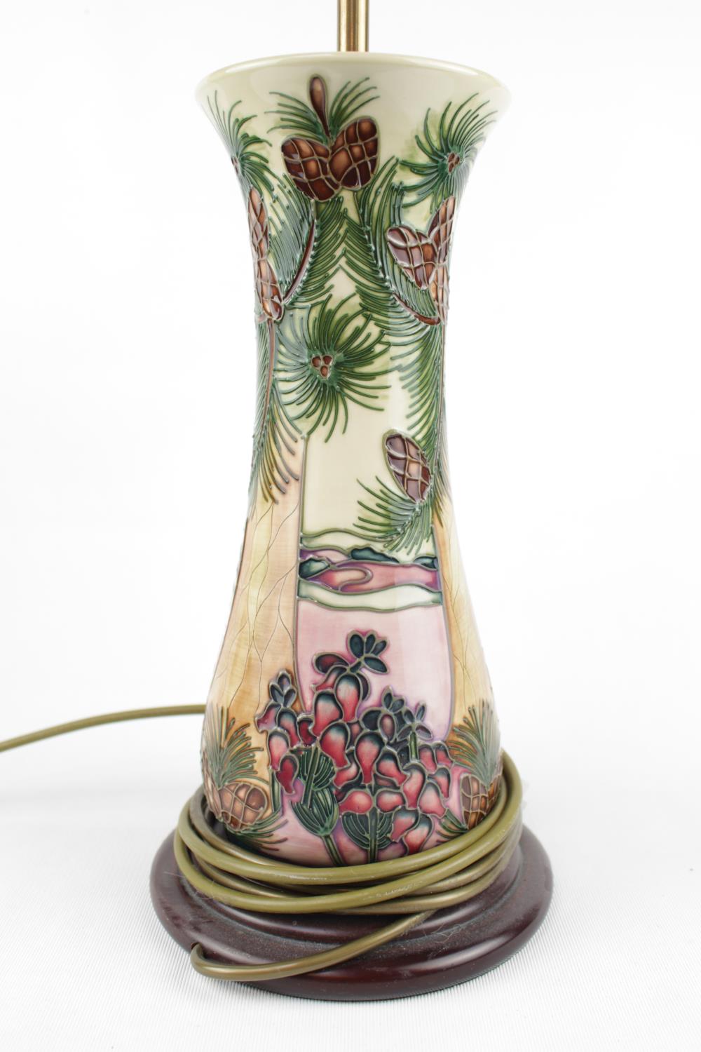 Large Moorcroft table lamp with shade, of Pine Forrest design and wooden base. 68cm in Height - Image 2 of 2
