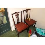 Pair of Georgian dining chairs with drop in seats and straight supports