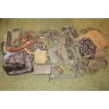 Box of Military Webbing equipment inc. Gas Mask, Pouches, and Kit Bags