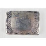 Late 19thC Russian Silver & Niello Snuff box with figural depiction engraved, gilded to interior