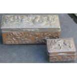 Japanese Meiju c1900 High Relief Copper Dragon Trinket Boxes. Profusely decorated in relief with