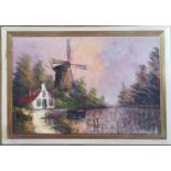 Hans De Jong Dutch Artist view of a Windmill. 88 x 39cm