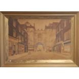 Large Framed Watercolour of Clockmakers Square in Clerkenwell (Johns Square). 98 x 64cm