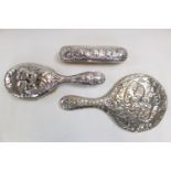 Edwardian Silver Embossed Cherub decorated Dressing table brush and Comb by Henry Charles Freeman