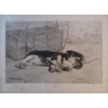 Helena Fisher RA, mounted etching 'Resting on his Laurels' signed in Pencil 28 x 21cm