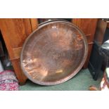Very Large 19thC Persian Copper Charger of engraved and impressed decoration 90cm in Diameter