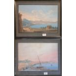 Pair of Italian Watercolour Coastal scenes 'V Di Salerno' and 'Napoli Da Posilipo'. 37 x 47cm