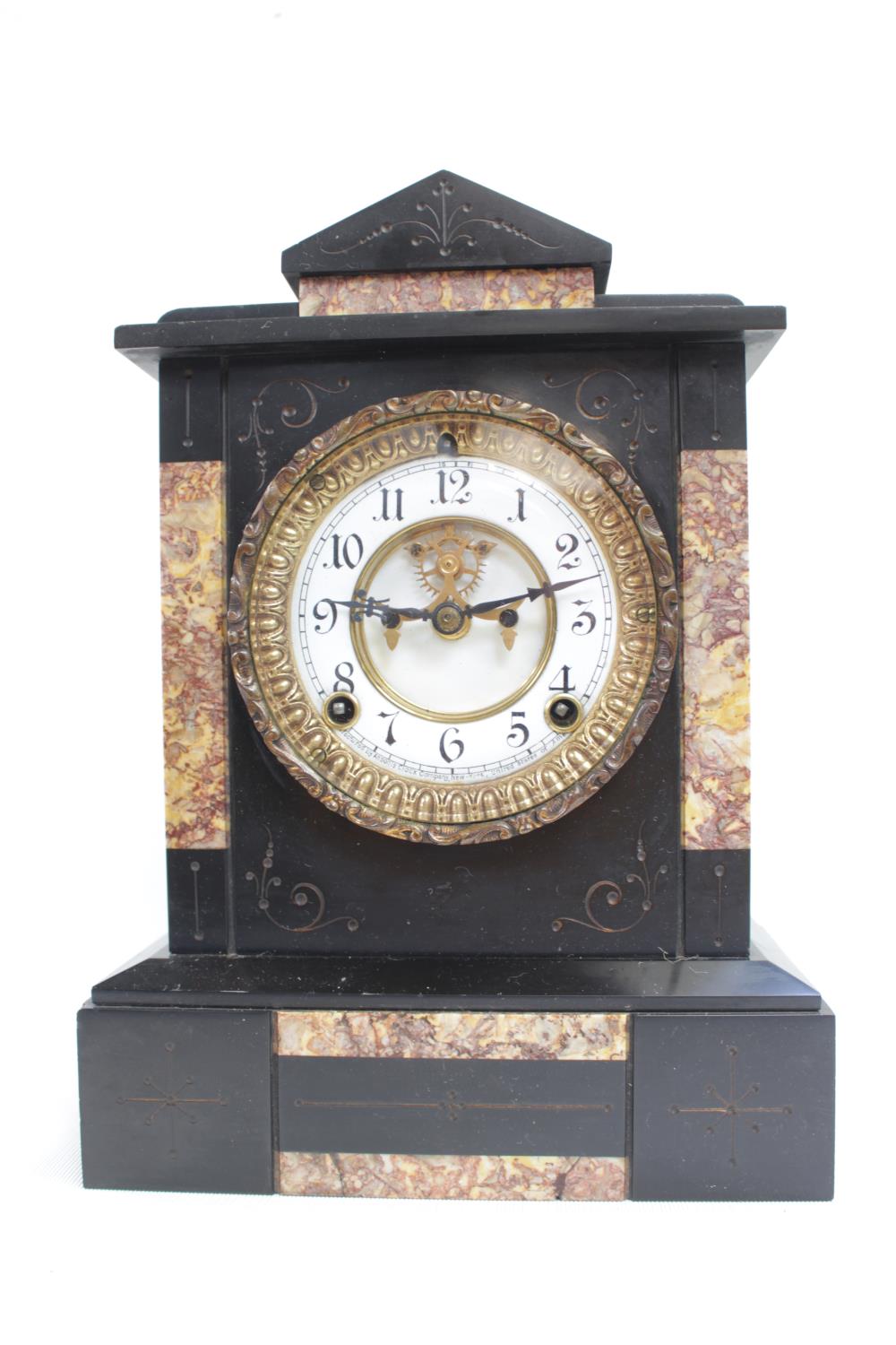 Good quality 19thC Belgian Slate and Italian faced clock with open escapement and numeral face