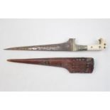 An antique 19th century Indo-Persian / Afghan Choora knife or Pesh-kabz dagger. Shaped bone grips,