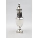 George V Urn shaped Sugar caster on square base, 18.5cm in Height, Birmingham 1924, 112g total