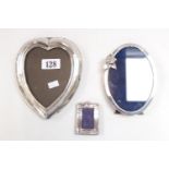 20thC Silver Love heart design Photo frame, Oval Silver photo frame with applied Rose decoration and