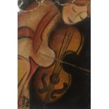 Pascale Bigot French/British Contemporary artist print of a Cello player. 13 x 19cm