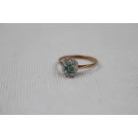 Good Quality 18ct Gold Emerald and Diamond Cluster ring 3.3g total weight