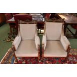 Pair of Fine Edwardian Rosewood His and Hers Elbow chairs with Whalebone and Silver Scroll inlay