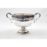 Edwardian two handled rose bowl with foliate embossed rim over circular base and Hardwood chinese