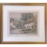 Henry G Walker Limited Edition signed etching 'Cottages at Dunster, Somerset' 22 x 27cm