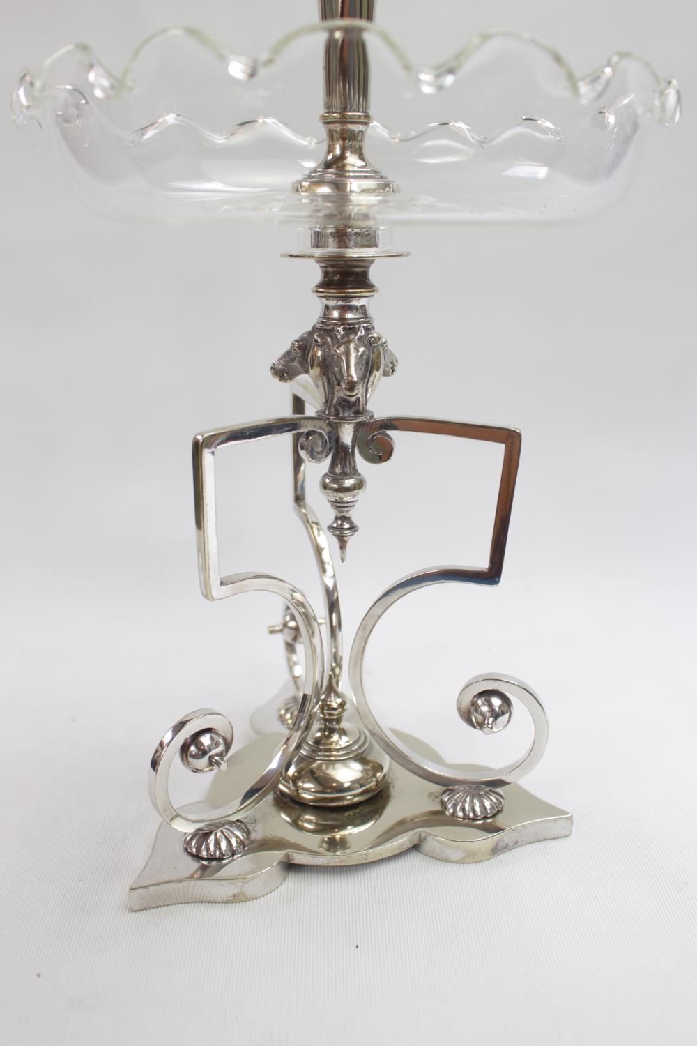 19thC Silver plated Equine decorated table centrepiece of singular glass flared posy over bowl and - Image 2 of 2