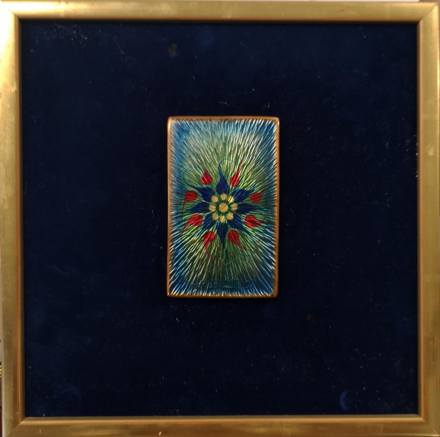 Good Quality Enamel on Copper entitled 'Cornflower' by E V Frater c.1970