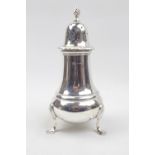 Good quality Silver Baluster shaped Sugar Shaker by Elkington & Co on Pad Feet, Birmingham 1913