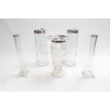 2 Pairs of Silver rimmed Glass Vases London 1926 & London 1932 and a Silver rimmed vase