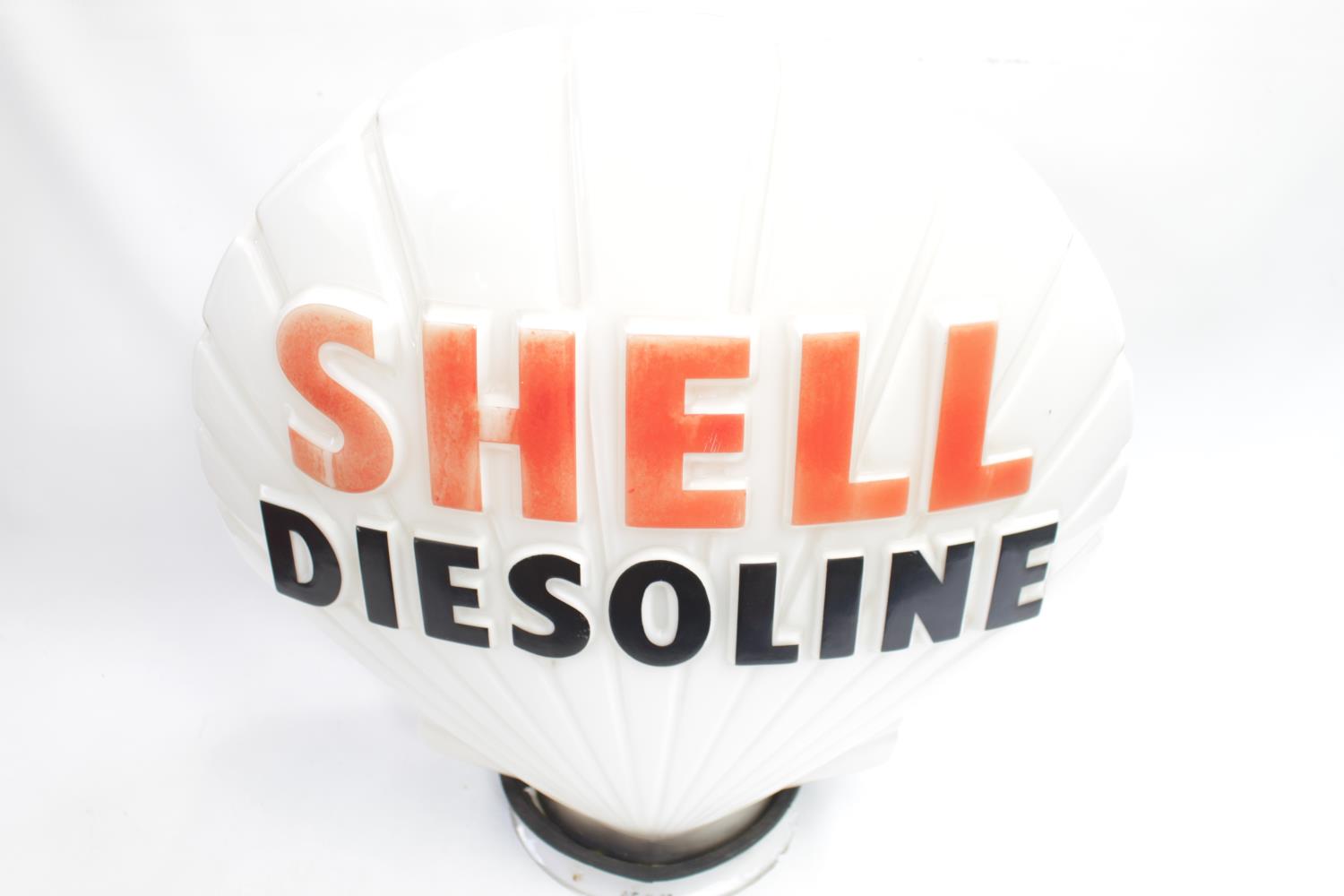 Shell Dieseline Petrol Pump Globe of White Glass background with Red and black lettering, with - Image 2 of 2