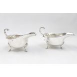 Pair of Georgian Style SIlver Sauce boats on pad feet by Martin Hall & Co Sheffield 1927 300g