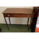 Georgian Mahogany side table single drawers and brass drop handles over turned legs
