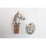 Equine Interest; 925 Silver marked Jockeys Cap and a White Metal Horse Head wine stopper